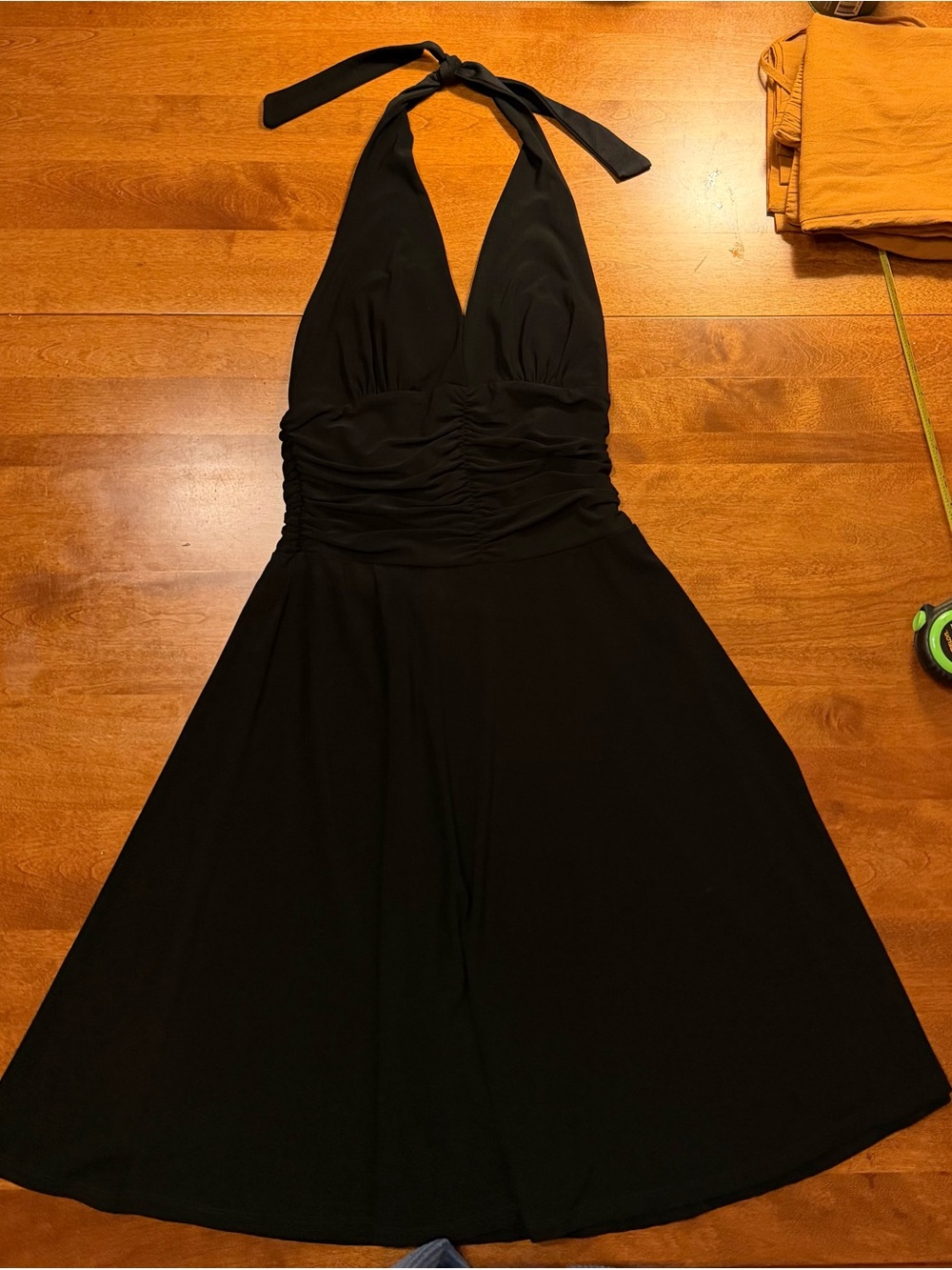 White House Black Market Black Halter Fit & Flare Dress XS Ruched USA